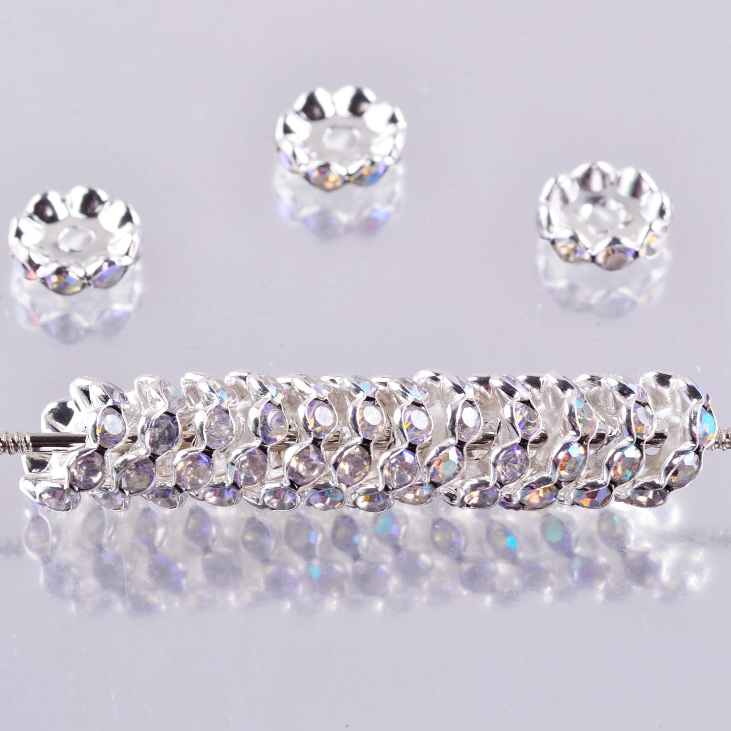 Rhinestone Beads for Pens Making,100pcs 12mm Bulk Beadable Spacer Beads for Pens,Fancy Glitter Wave Diamond Crystal Beads for Bracelet Jewelry Making.