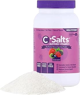 C-SaltsOriginal Vitamin C Powder Supplement - 100% Pure High Dose Buffered Vitamin C Powder for Immune Support - Sugar-Free Powdered Drink Ascorbate, Organic, Stomach-Friendly, Mixed Berry 8oz