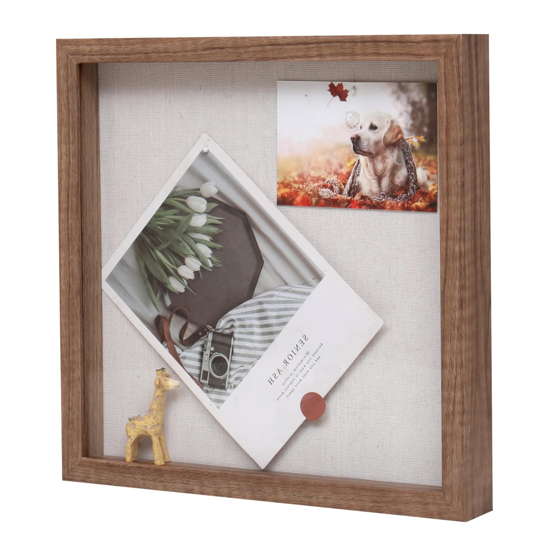 Muzilife 8x8 Shadow Box Picture Frame with Linen Board - Deep Wood & Glass Display Rustic Case Ready to Hang Memorabilia, Pins, Awards, Medals, Wedding, Tickets, and Photos, Carbonized Small