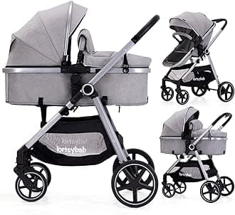 2-in-1 Baby Stroller - Folding Infant Newborn Pram Stroller with Reversible Seat - Toddler Strollers for 0-36 Months Old Babies (Grey)