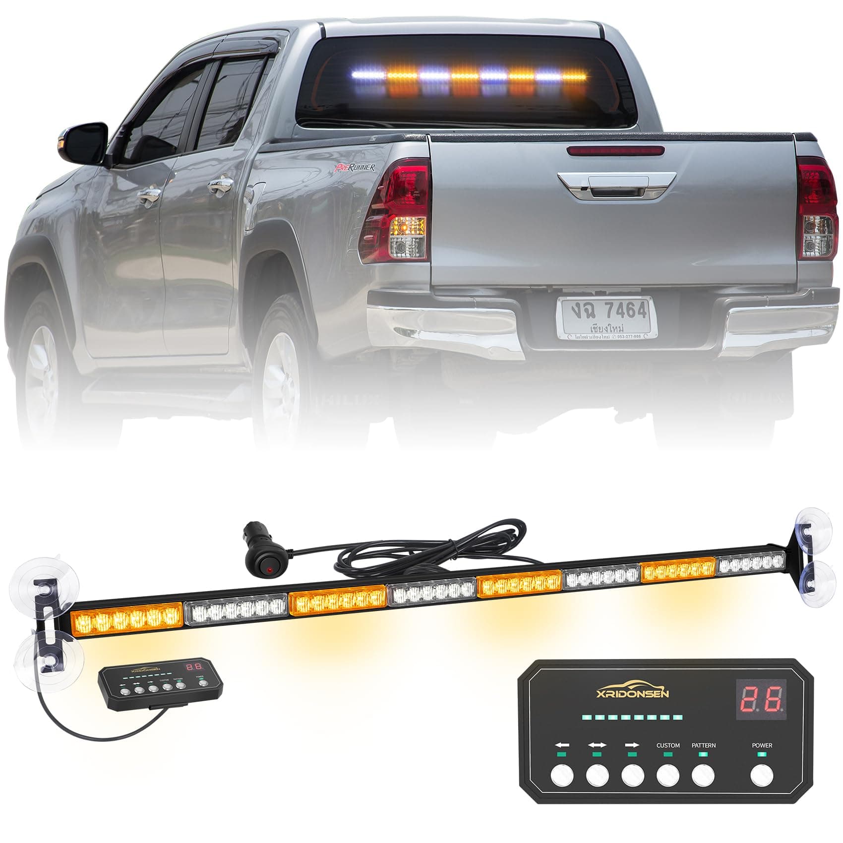 35 inch Traffic Advisor Light Bar 48 LED Strobe Lights Amber White Emergency Safety Warning Hazard Front/Rear Window Display Controller for Construction Vehicles plow/Tow Trucks Wreckers