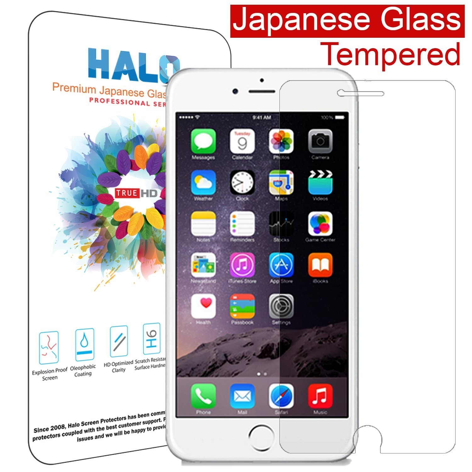 Halo Japanese Oleophobic Tempered Glass Screen Protector for iPhone 6 + Plus Hardness 9H with Rounded Edges - (0.3mm) Thick