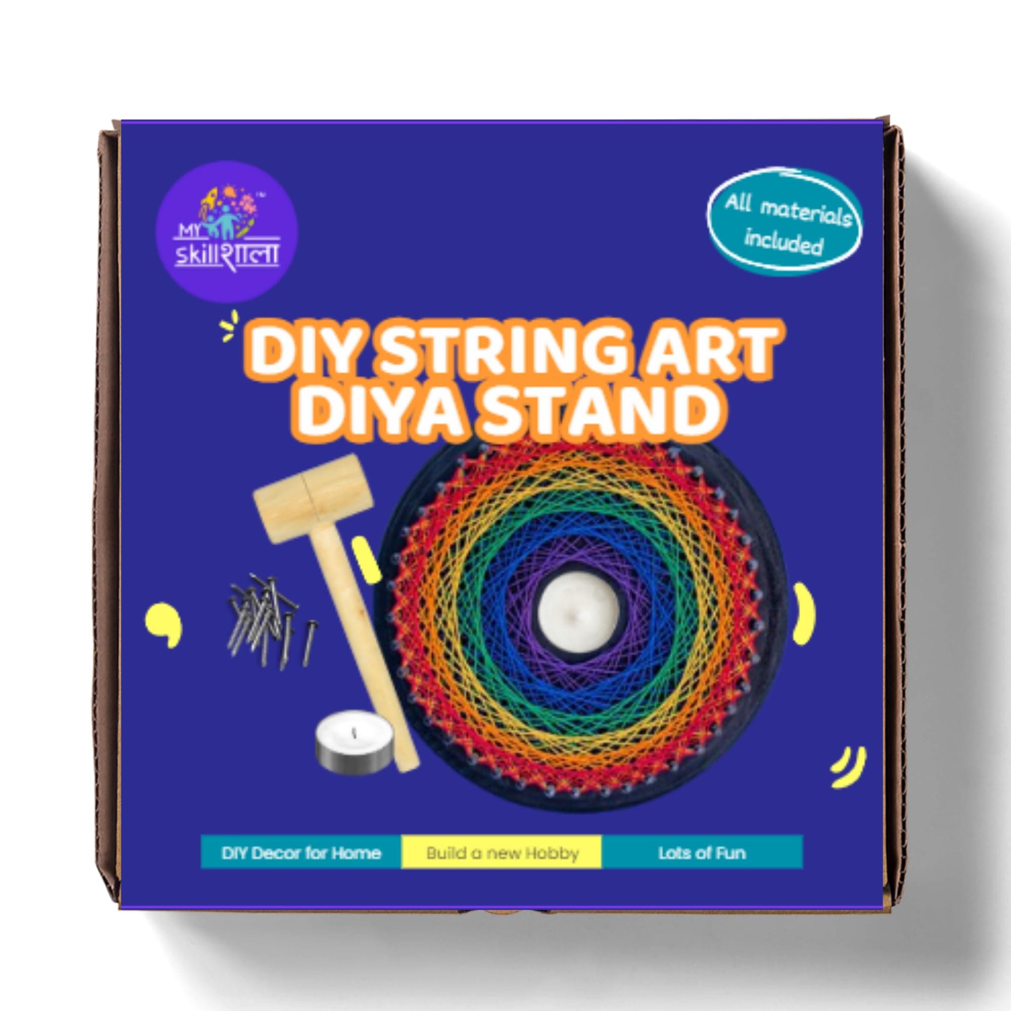 MySkillShaala String Art Diya Stand Kit for Adults - DIY Home Decor with MDF Board, Embroidery Thread, Hammer, Nails, and Hanging Hook - use for Hobby, Decor, Gifting and More