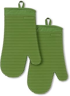 Ribbed Soft Silicone Oven Mitt 2-Pack Set, 7.5"x13", Matcha