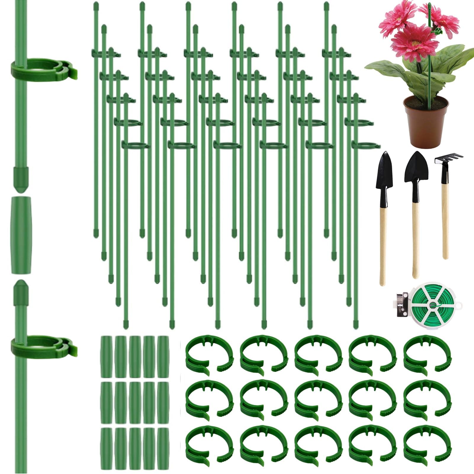 Plant Stakes, Plant Support Stakes 94PCS, Adjustable Support Stake with Plant Clips, Connect Pipe and Plant Ties, Peony Cages and Supports for Orchid and Rose