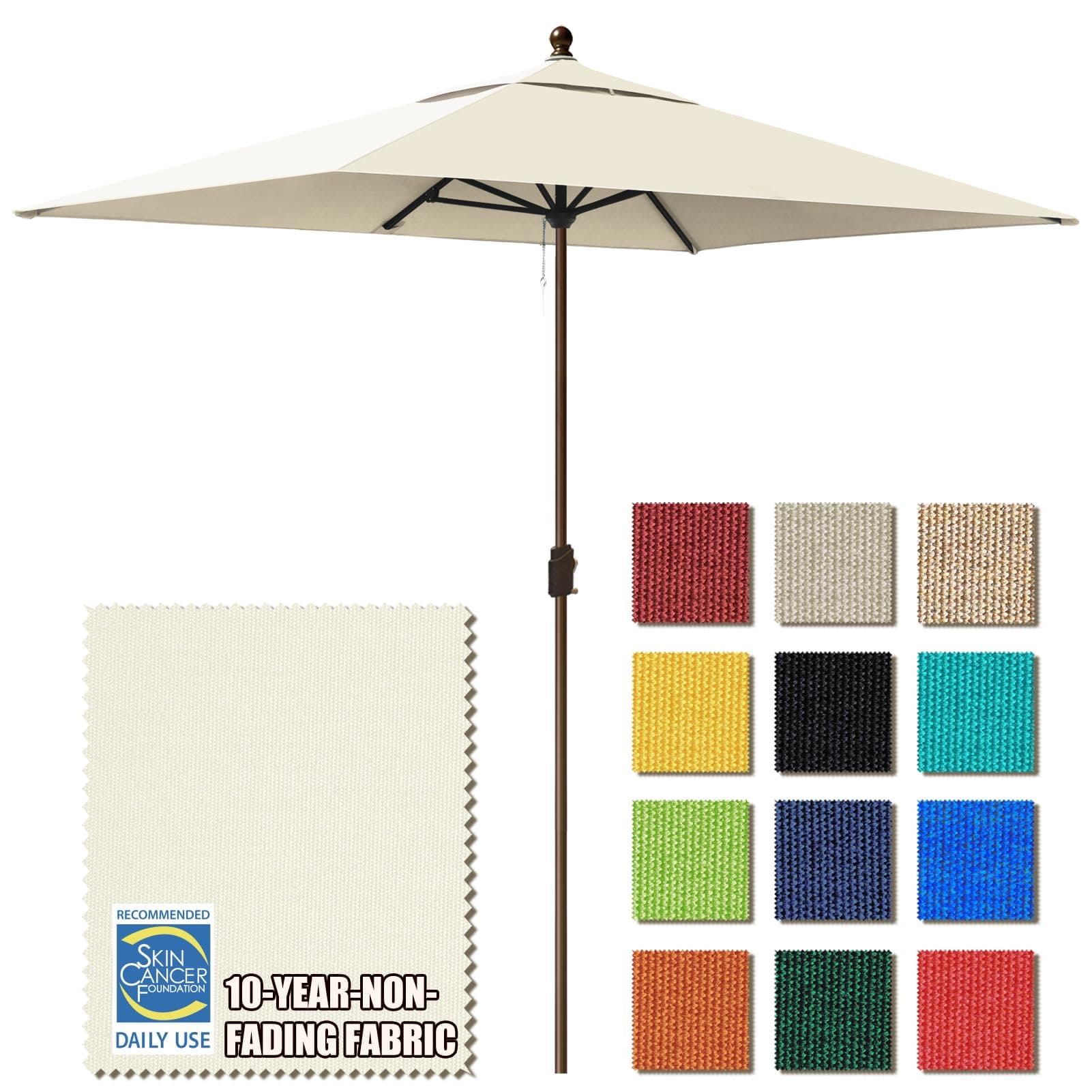 EliteShade USA 10-Year-Non-Fading 6.5x10Ft Rectangular Market Umbrella Patio Umbrella Outdoor Table Umbrella with Ventilation, Natural