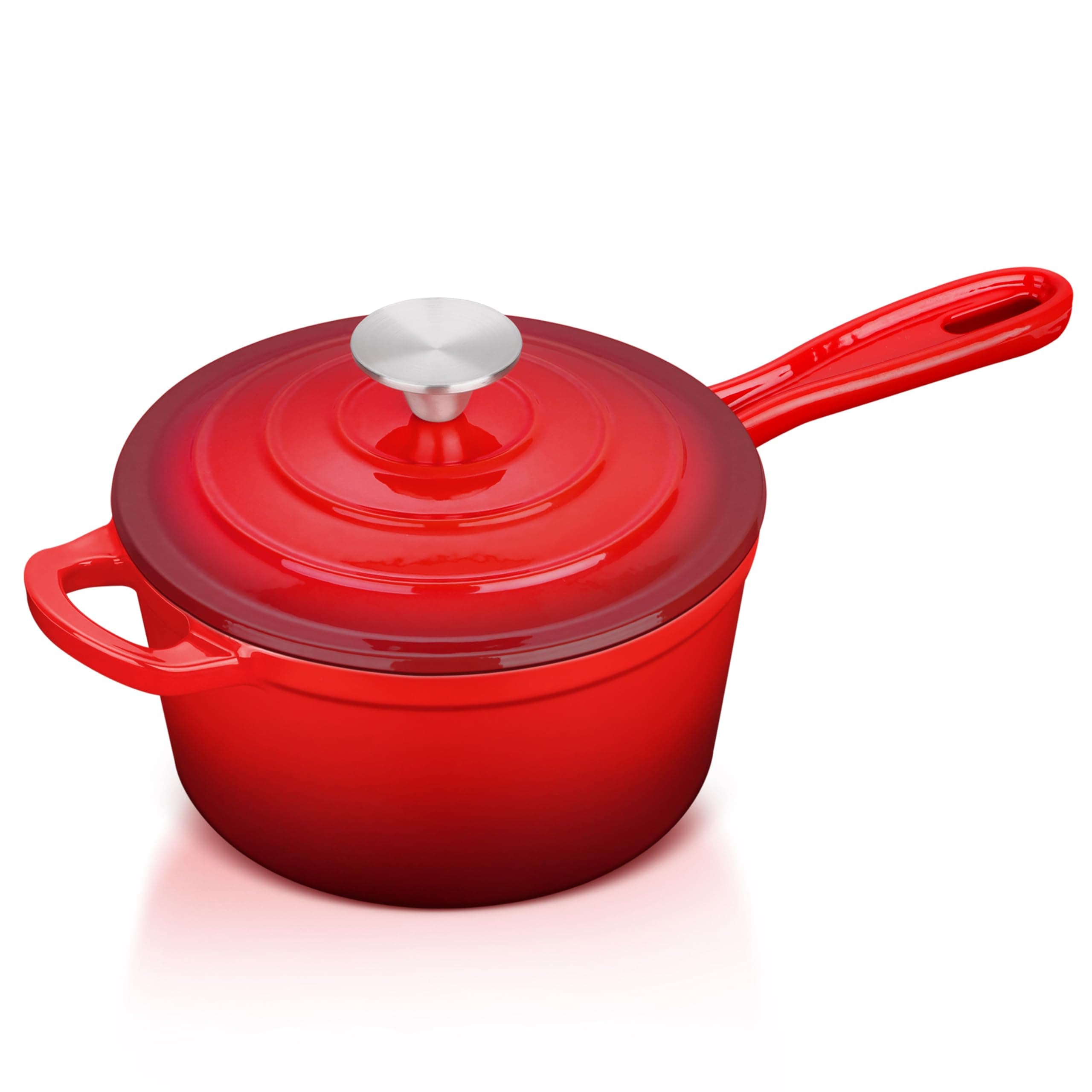 1 Quart Saucepan with Lid, Leonyo Enameled Cast Iron Sauce Pan with Lid, Small Enamel Cast Iron Dutch Oven Kitchen Cookware for All Cooktops Cooking Pasta, Soup, Milk - Up to 500°F & 4.4Lbs, Red