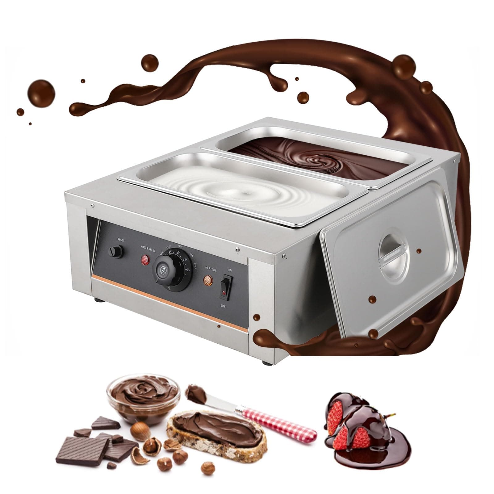 Chocolate Tempering Machine - 3.3L*2 Tanks, 18 Lbs Capacity, Temp Control 86~176℉, 1500W Stainless Steel Electric Food Warmer for Chocolate/Milk/Cream Melting
