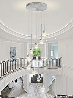 9-Lights Crystal Chandeliers for Staircase Modern Chandeliers for High Ceilings Crystal Pendant Light Fixture for Living Room Kitchen Island Foyer Hallway Bar