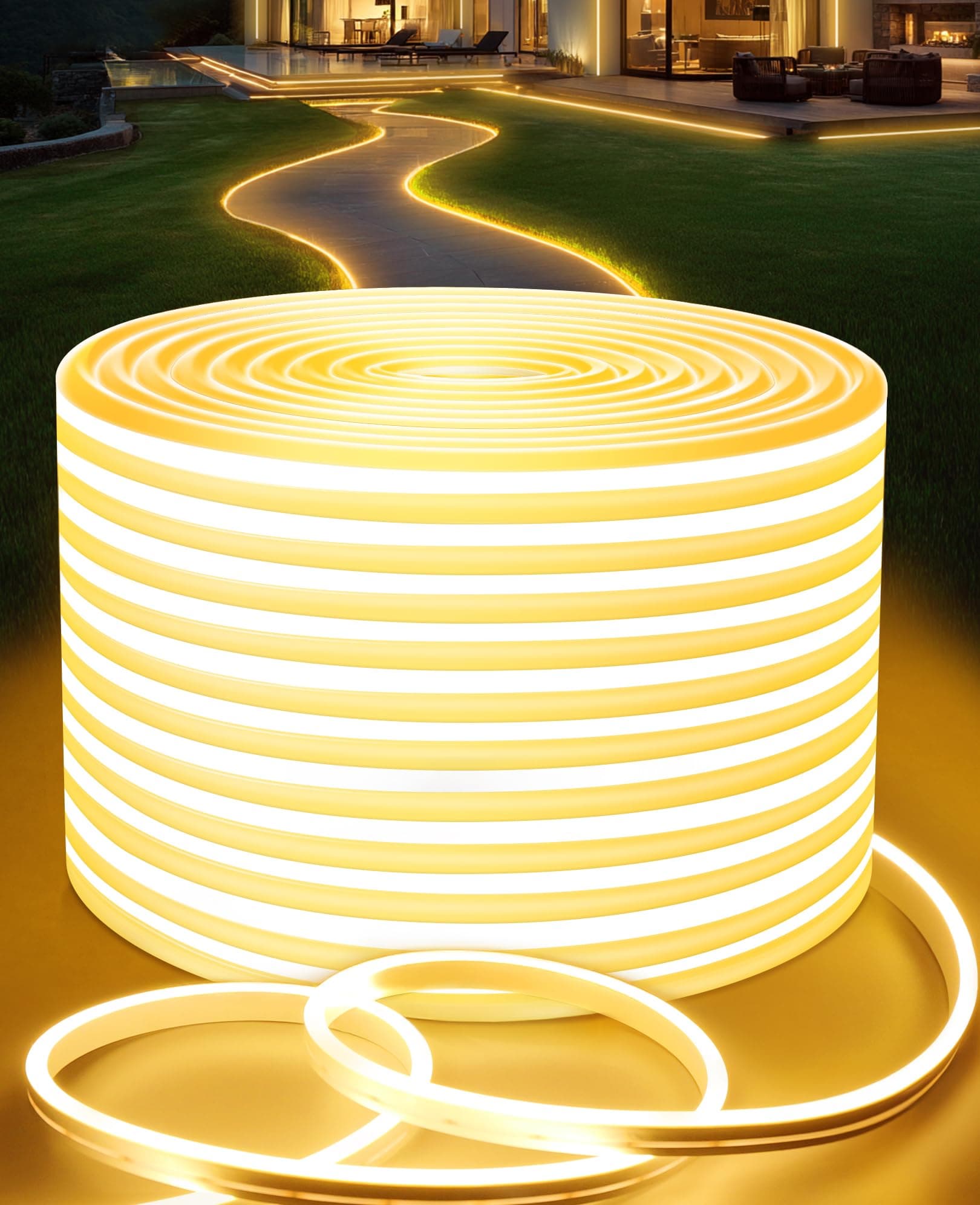 Lamomo Neon Rope Lights, 65.6Ft Dimmable LED Strip Lights, Warm White 3000K F...