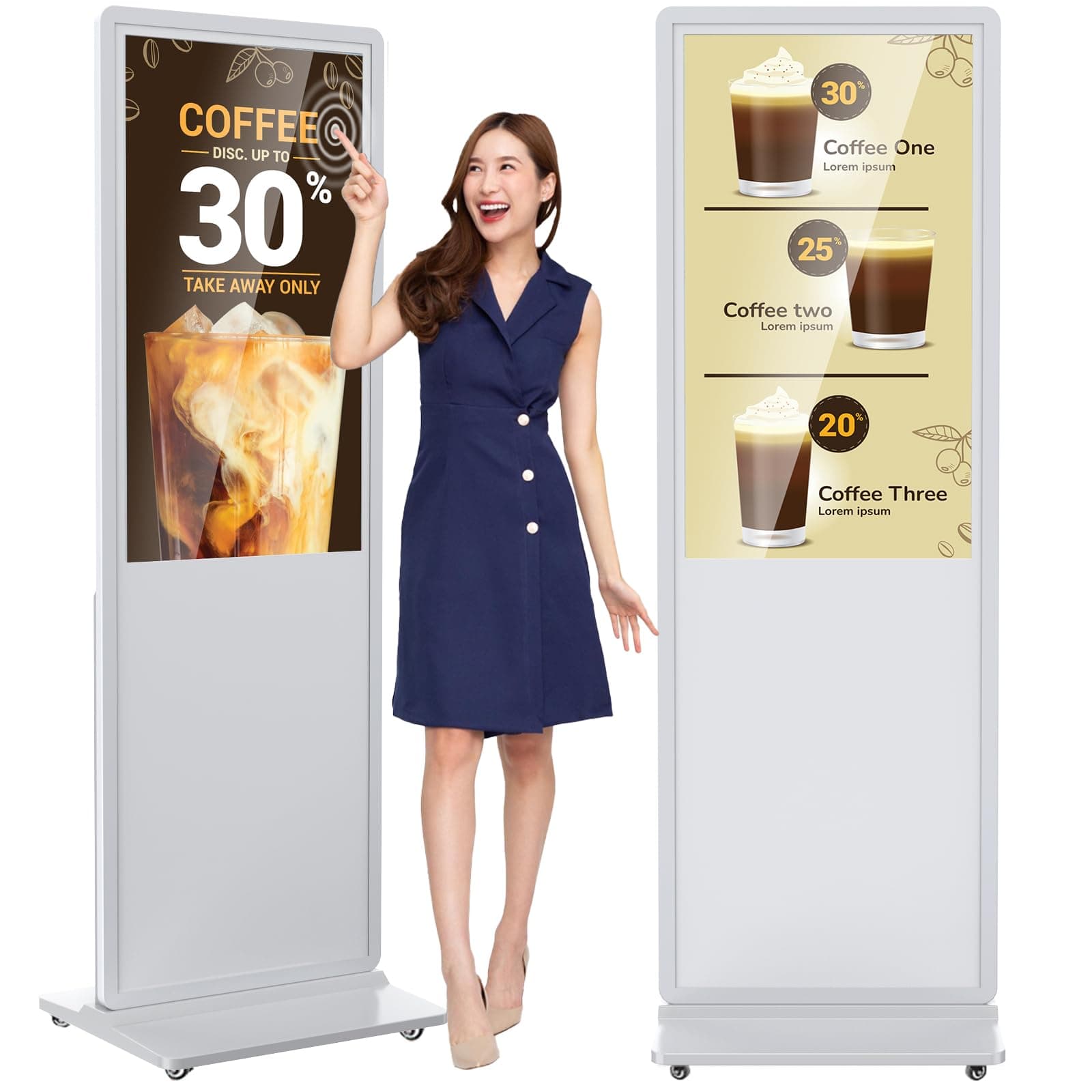 37 inch Indoor Digital Signage Touchscreen IPS Floor Standing Digital Kiosks Interactive Displays with WiFi HDMI/USB Input Auto AD Player, Android OS White
