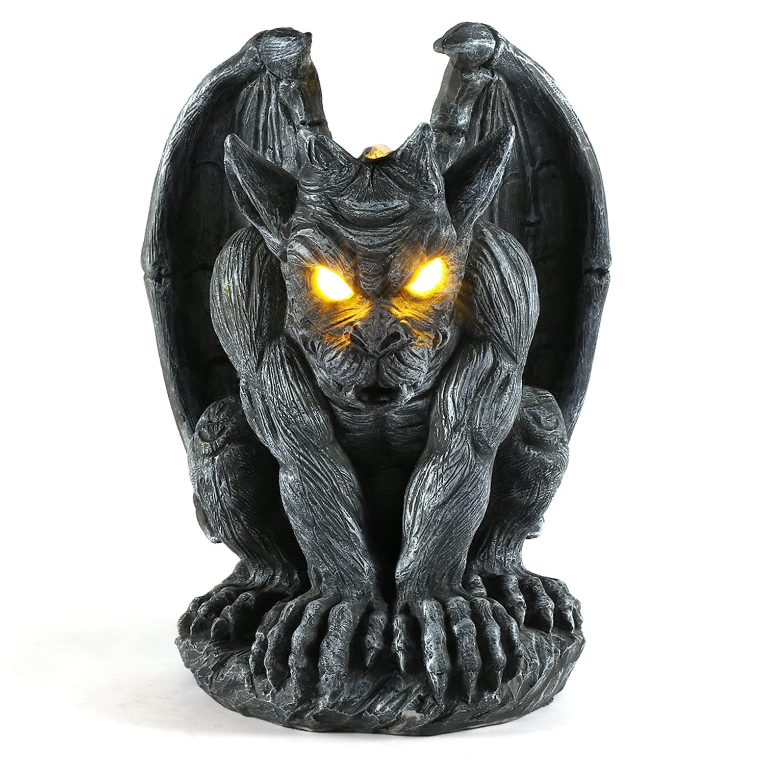 Large Winged Gargoyle Statue with Solar Lights Outdoor Decor, Sitting Gargoyle Monster Dragon Garden Guardian Gothic Creep Scary Sculpture, Patio Yard Lawn Decorations, Valentine's Day Gift