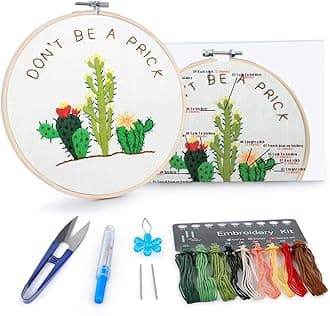 BERYA Cactus Embroidery Kit Including Video Step by Step Instructions Embroidery Hoop,Color Threads and Embroidery Scissors for Beginners-Handmade Needlepoint Kits for Adults