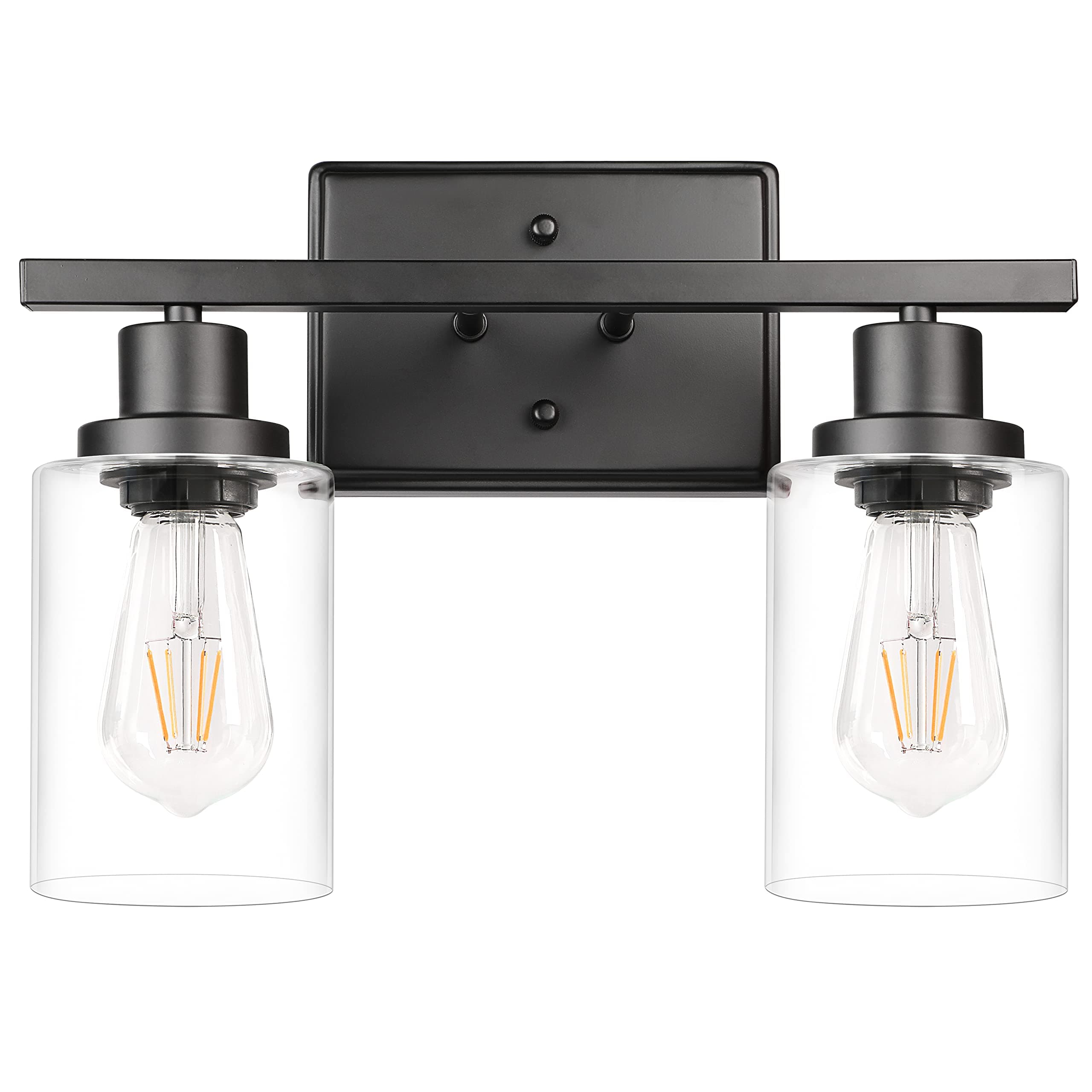 2-Light Wall Sconces, Modern Vanity Light Fixture Black Finish, Wall Light with Clear Glass Shade for Mirror Hallway Bedroom, E26 Base (Bulbs Not Included)
