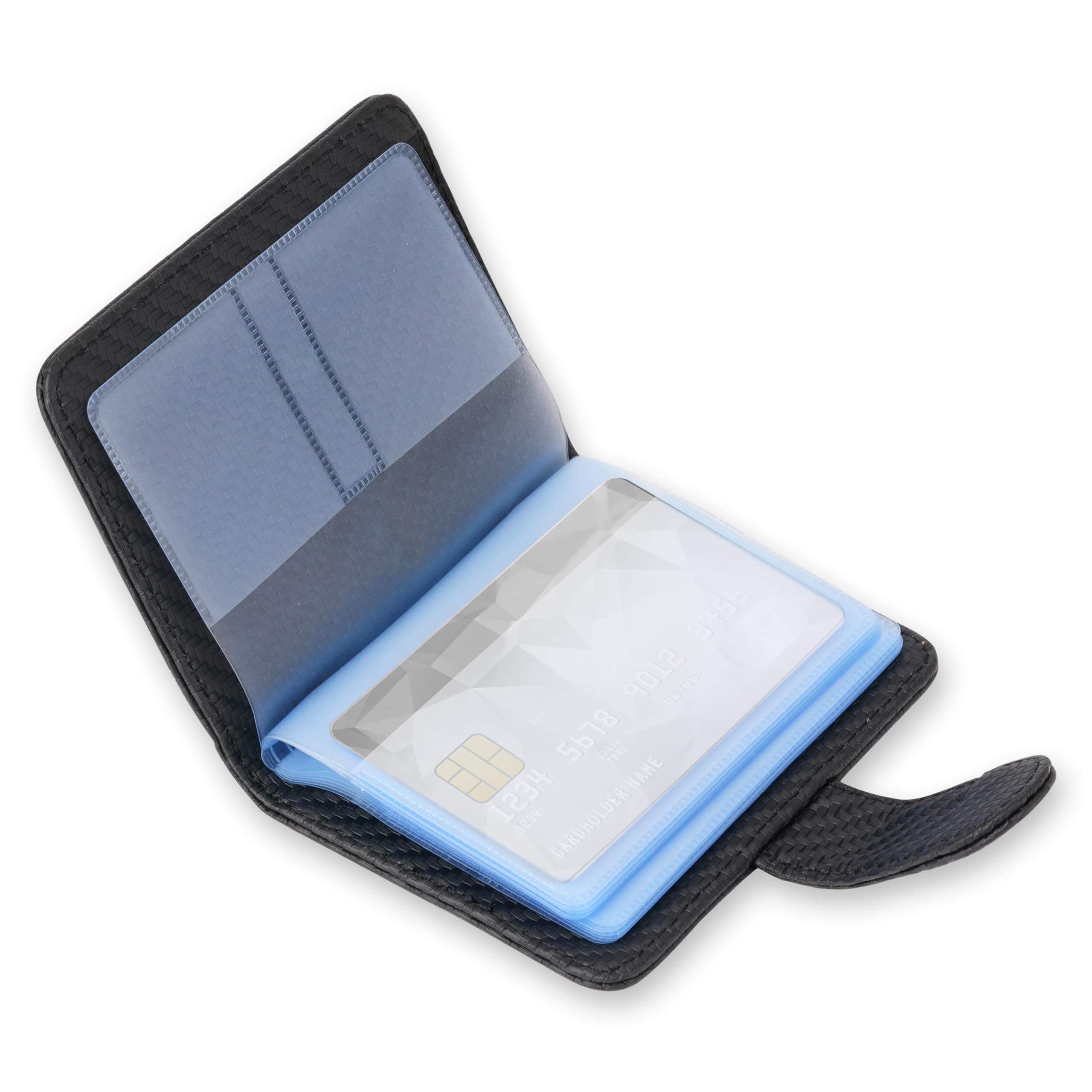 Wisdompro Credit Card Holder, Slim Leather RFID Blocking Wallet Debit Card Protector Organizer Case (20 Card & 7 Memory Card Slots)-Vertical Microfiber Black