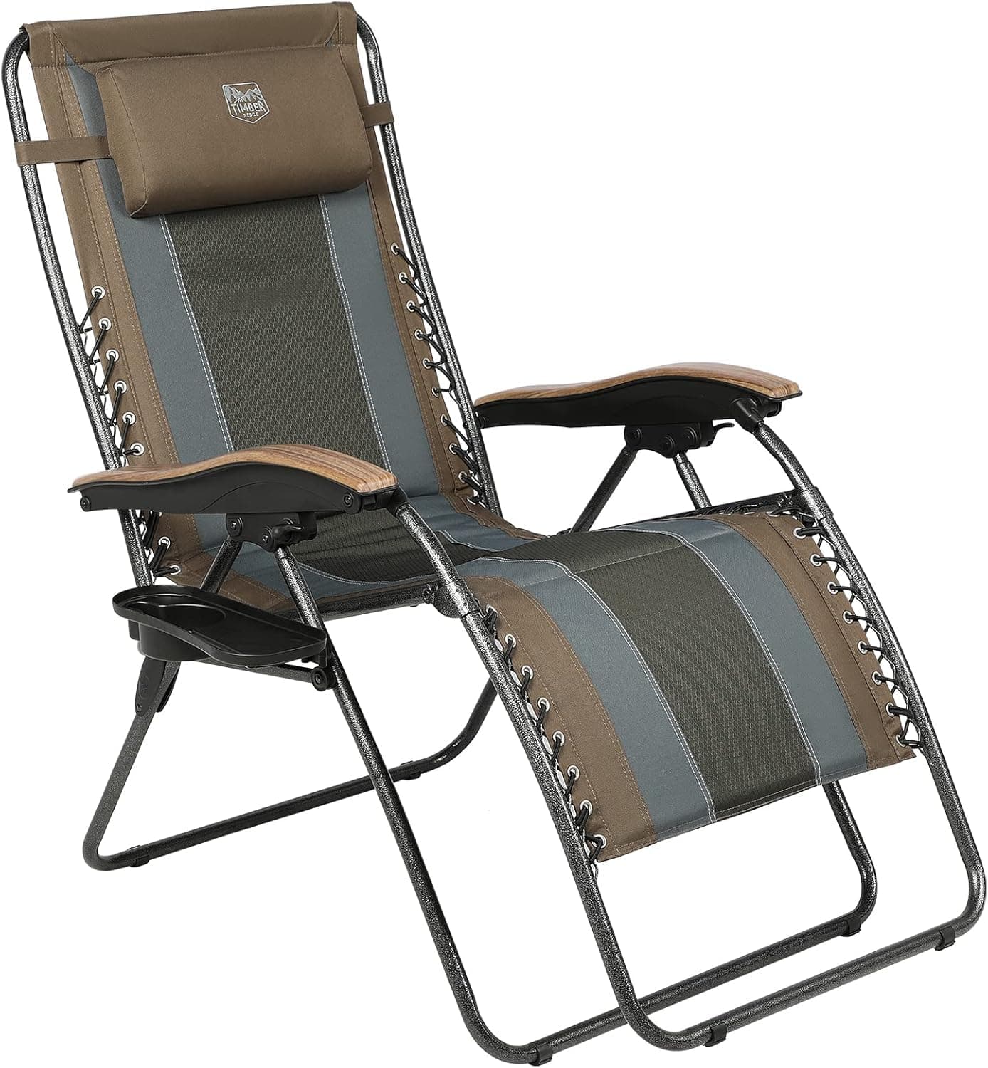 Oversized Zero Gravity Chair, Padded Reclining Lounge Chair with Adjustable Headrest & Cup Holder, Heavy Duty Support 350 lbs, Foldable for Camping, Lawn, Outdoor & Indoor