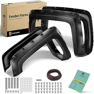 YHTAUTO Pocket Bolt-Riveted Style Fender Flares Fits 2014-2018 Chevy Silverado 1500 Front & Rear, 5.8Ft Short Bed ONLY, Paintable Shiny Black Wheel Flare Cover Protector w/Hardware Kit, Set of 4