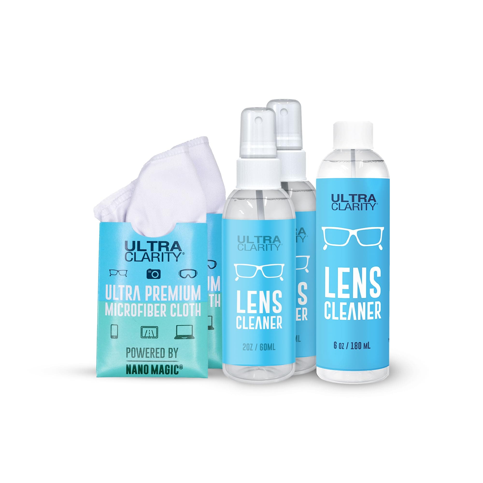 Powered by Nano Magic Eyeglass Lens Cleaning Spray | 10oz Value Pack | 2 2oz Sprays, 6oz Refill, 2 Microfiber Cloths | Ideal for Glasses, Phone, Screens, Optic Surfaces Coated Surfaces