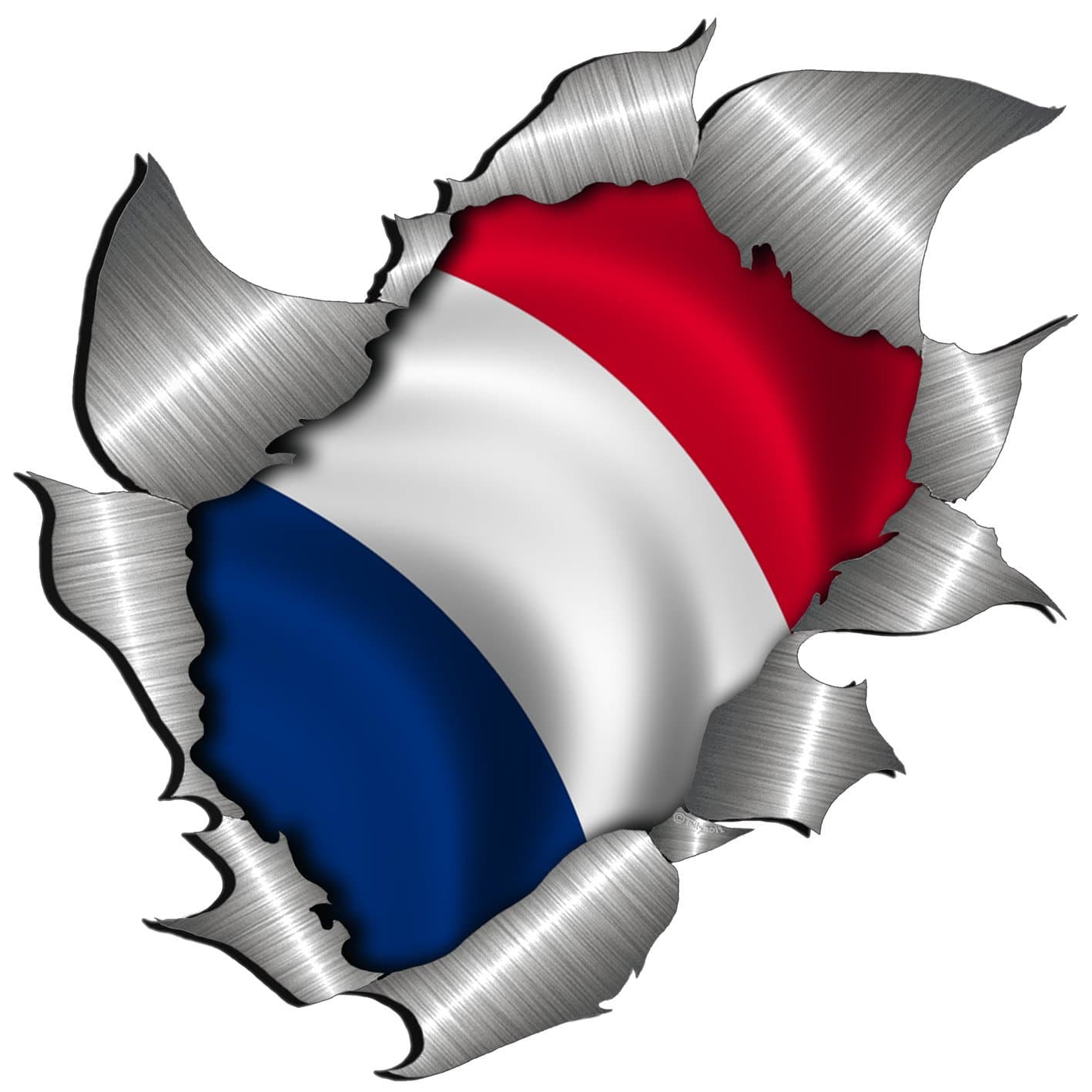 Extra Large size French Flag Metal Rip Open Sticker
