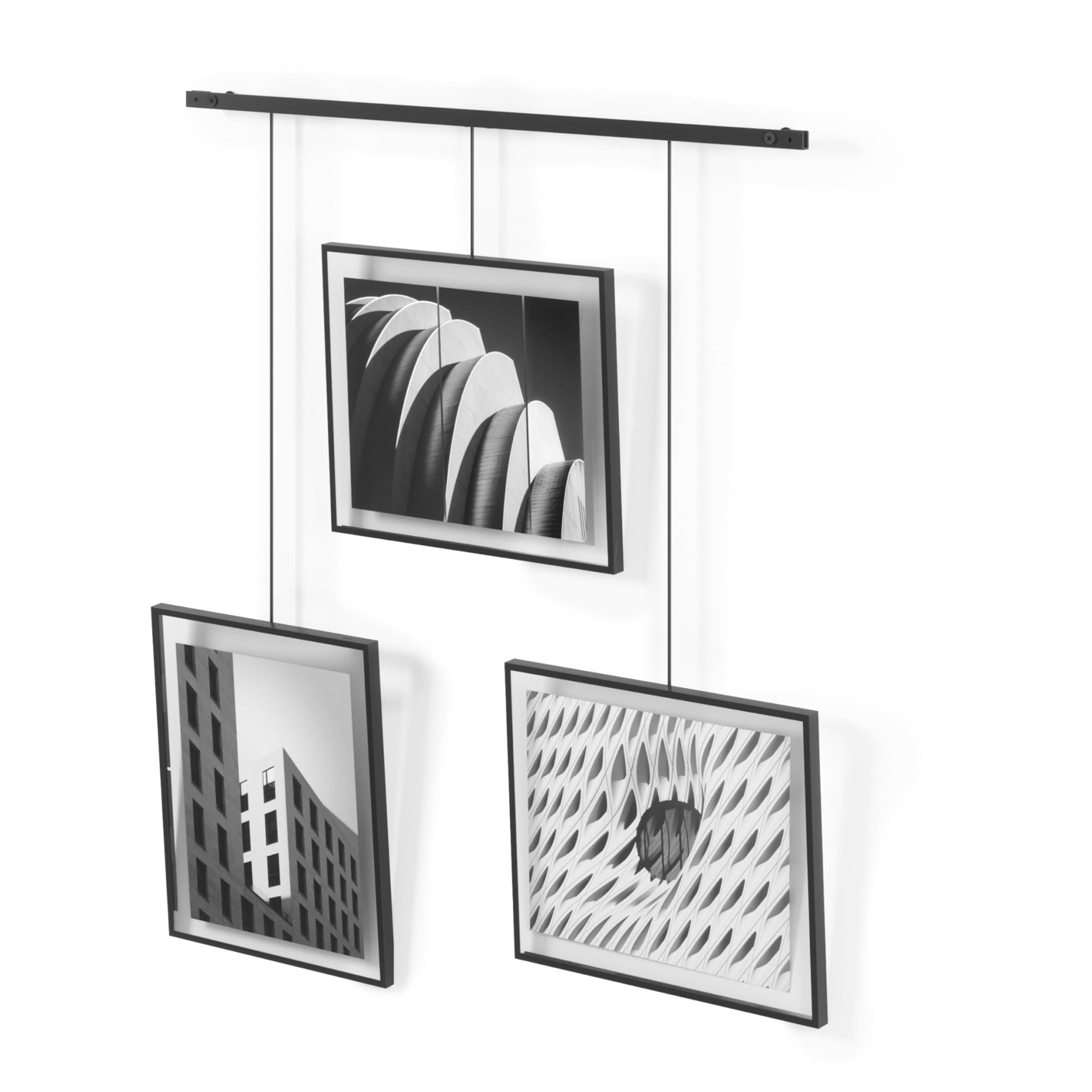 Exhibit Picture Frame Gallery Set, Adjustable Wall Collage Displays Three 8"x10" Photos, Set of 3, Black