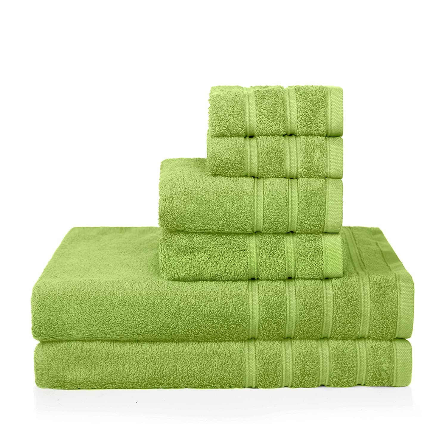 PROMIC 100% Quality Cotton Bath Towel Set, 6 Piece Includes 2 Bath Towels, 2 Hand Towels, and 2 Washcloths, Highly Absorbent and Softness, Fade-Resistant, Green