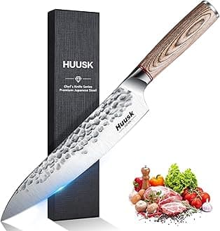 Huusk Chef Knife 8-inch,Professional Hand Forged High Carbon Steel Japanese Gyutou Chef Knives,Kitchen Cooking Knife for Meat Vegetables Cutting,Chef Gift for Men Women