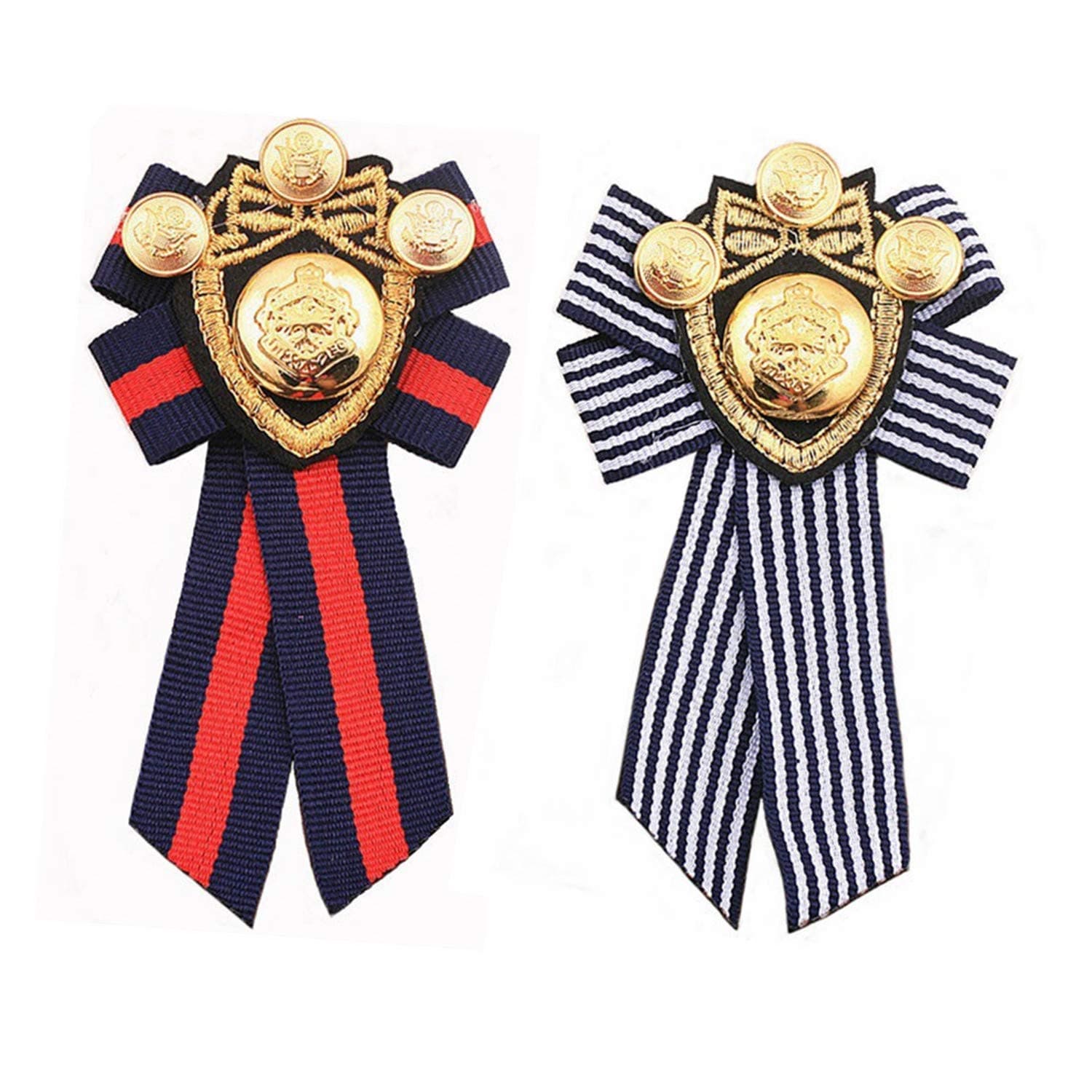 PPX 2 Pcs Pre-Tied Bowknot Brooch Fabric Bow Tie Nautical Themed Men Women British School Girls Badge Pin Clip