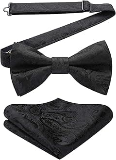 Men's Solid Color Pre-tied Bow Tie Adjustable Tuxedo Two Layer Bow Tie and Pocket Square Set with Gift Box