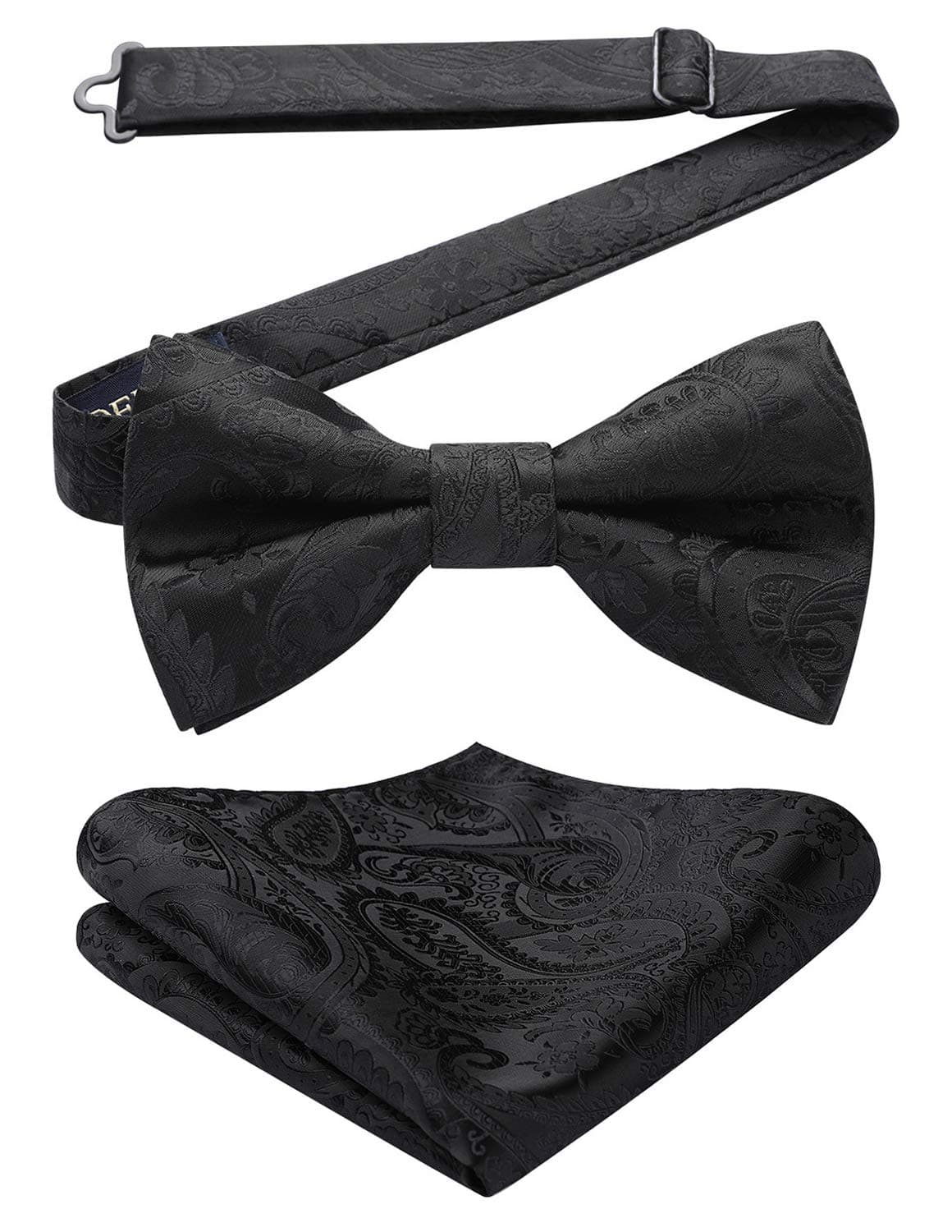 HISDERN Men's Solid Color Pre-tied Bow Tie Adjustable Tuxedo Two Layer Bow Tie and Pocket Square Set with Gift Box