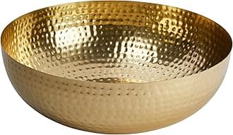 Round Hammered Metal Bowl, 14", Gold,DA7392