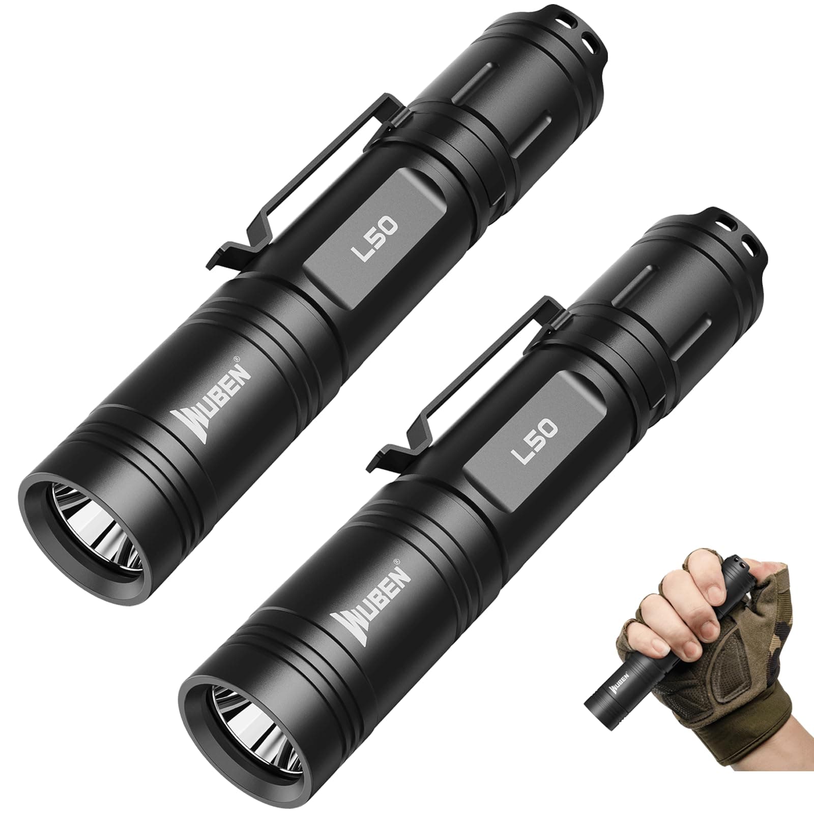 L50 Flashlight 1200 High Lumens Tactical Flashlight Pocket Rechargeable Flashlight IP68 with 5 Mode Flash Light, LED Tail Switch Flash Light for Emergencie Camping Home Inspection Repair