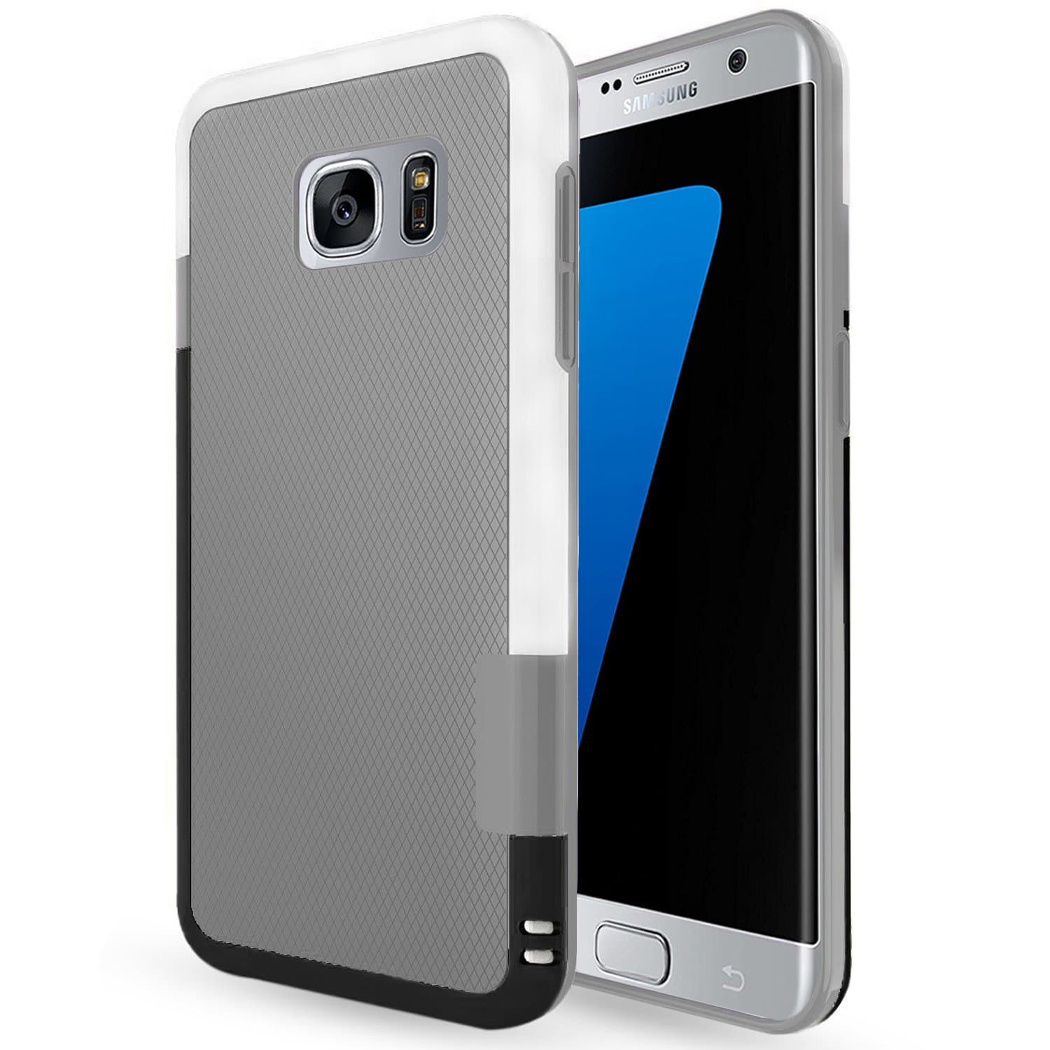 HanLuckyStars Galaxy S7 Edge Case, Hybrid Dual Layer Shockproof Case [Extra Front Raised Lip] Soft TPU & Hard PC Bumper Protective Case Cover for Samsung Galaxy S7 G9350 [Light Grey]