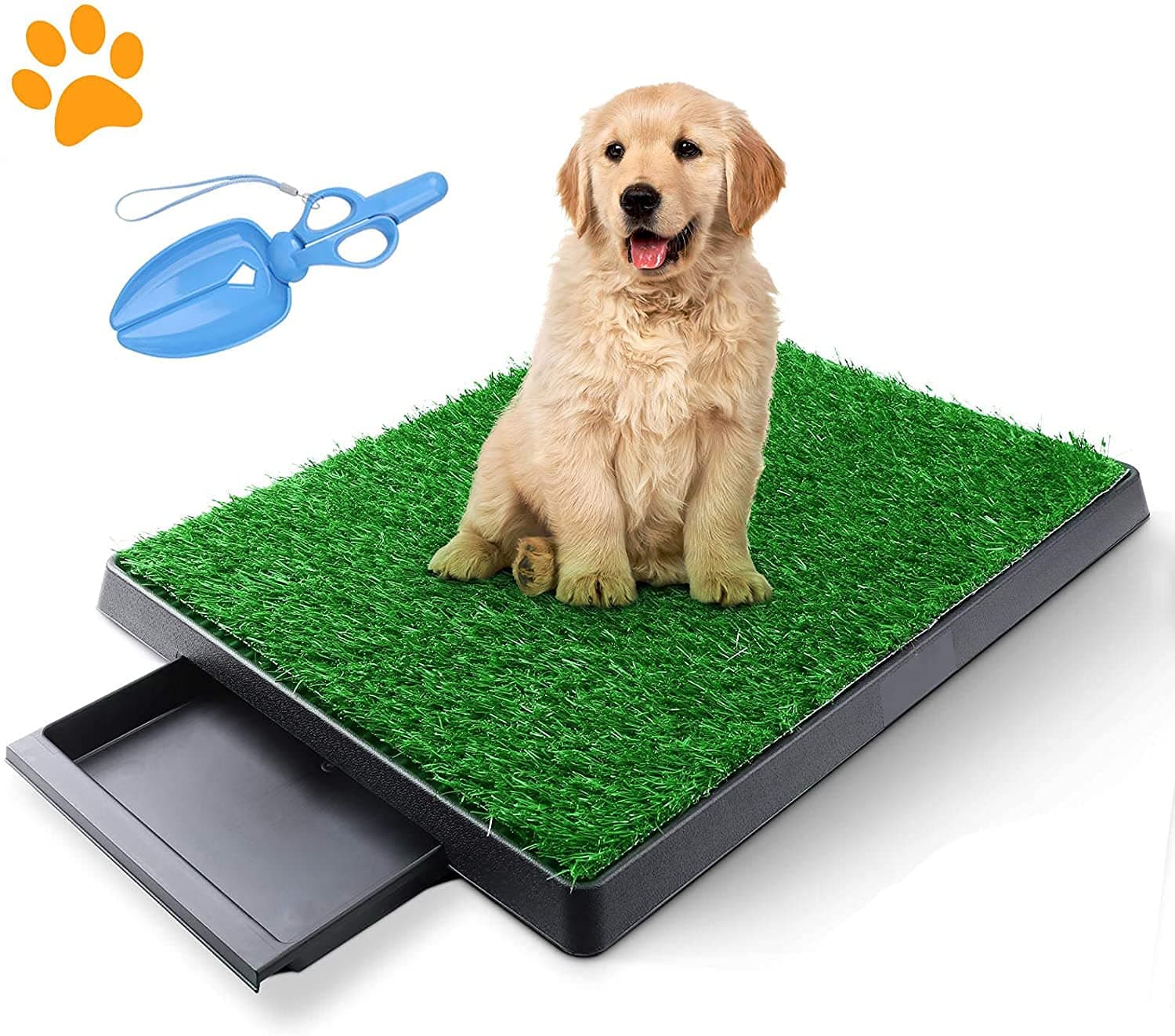 E&P Dog Grass Pad with Tray, Artificial Turf Dog Grass Pee Pad Potty Training for Indoor Outdoor Use, Washable Replacement Potty Mat for Puppy Pet - with Pet Poop Pick-up Tool (Grass Pad with Tray)