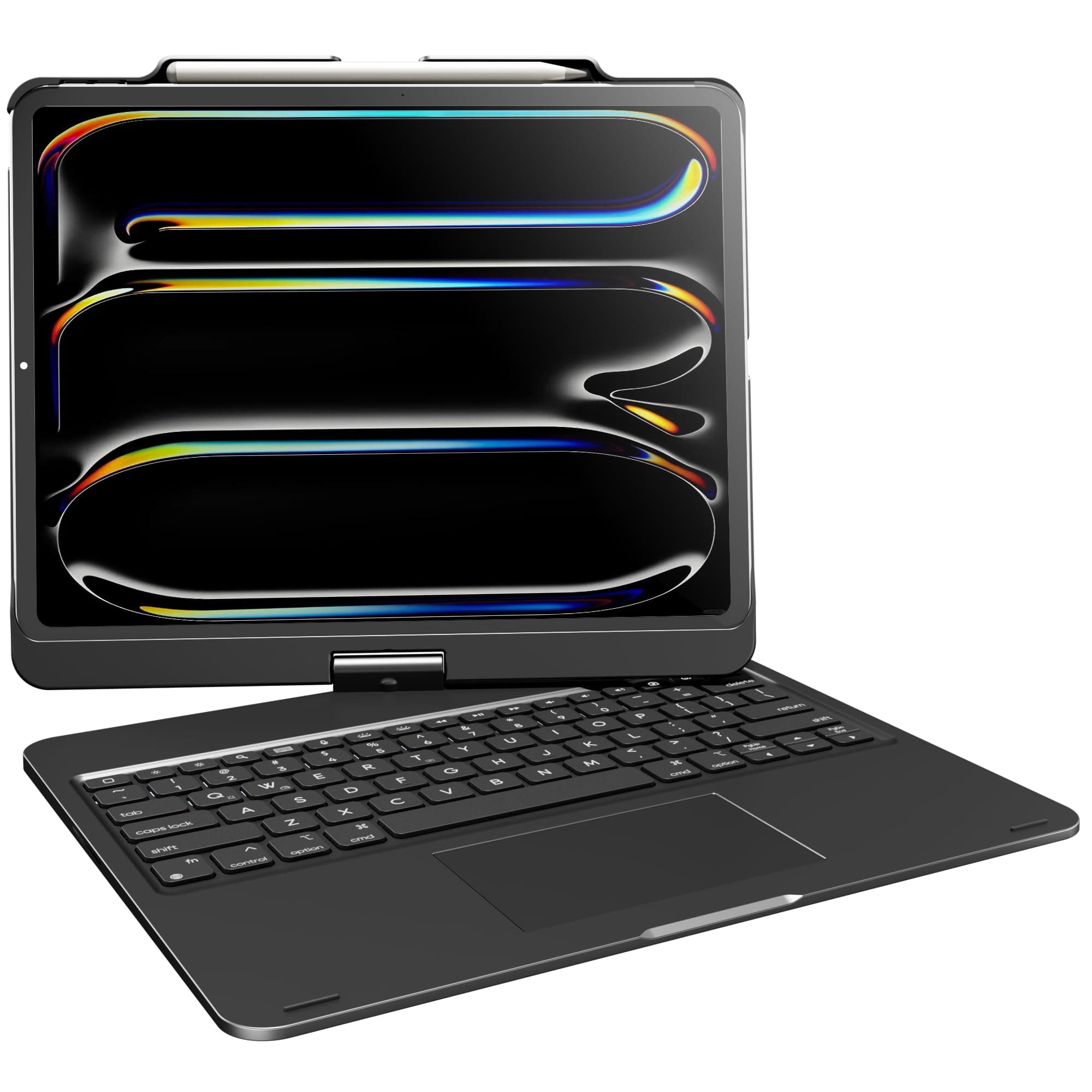 Wireless Keyboard Case for 2025 iPad Air 13-inch (M3-M2) & iPad Pro 13 inch M4 2024, iPad Pro 12.9-inch (6th-3rd Gen): Rotatable Pencil Holder Multi-Touch Trackpad RGB Backlit Black