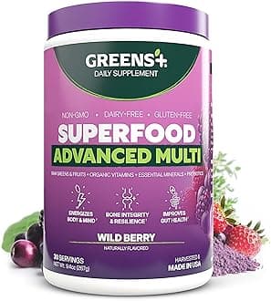 Advanced Multi Wild Berry Superfood Powder, Organic Blend, Vegan, Non-GMO, Soy-Free, Dairy-Free, Gluten-Free, Dietary Supplement with Vitamins & Minerals, 9.4 oz