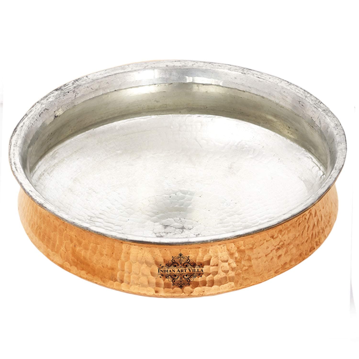 Indian Art Villa Copper Hammered Lagan Handi Chaffing Dish Pan With Tin Lining, Cookware & Serveware, Capacity -35 Liter