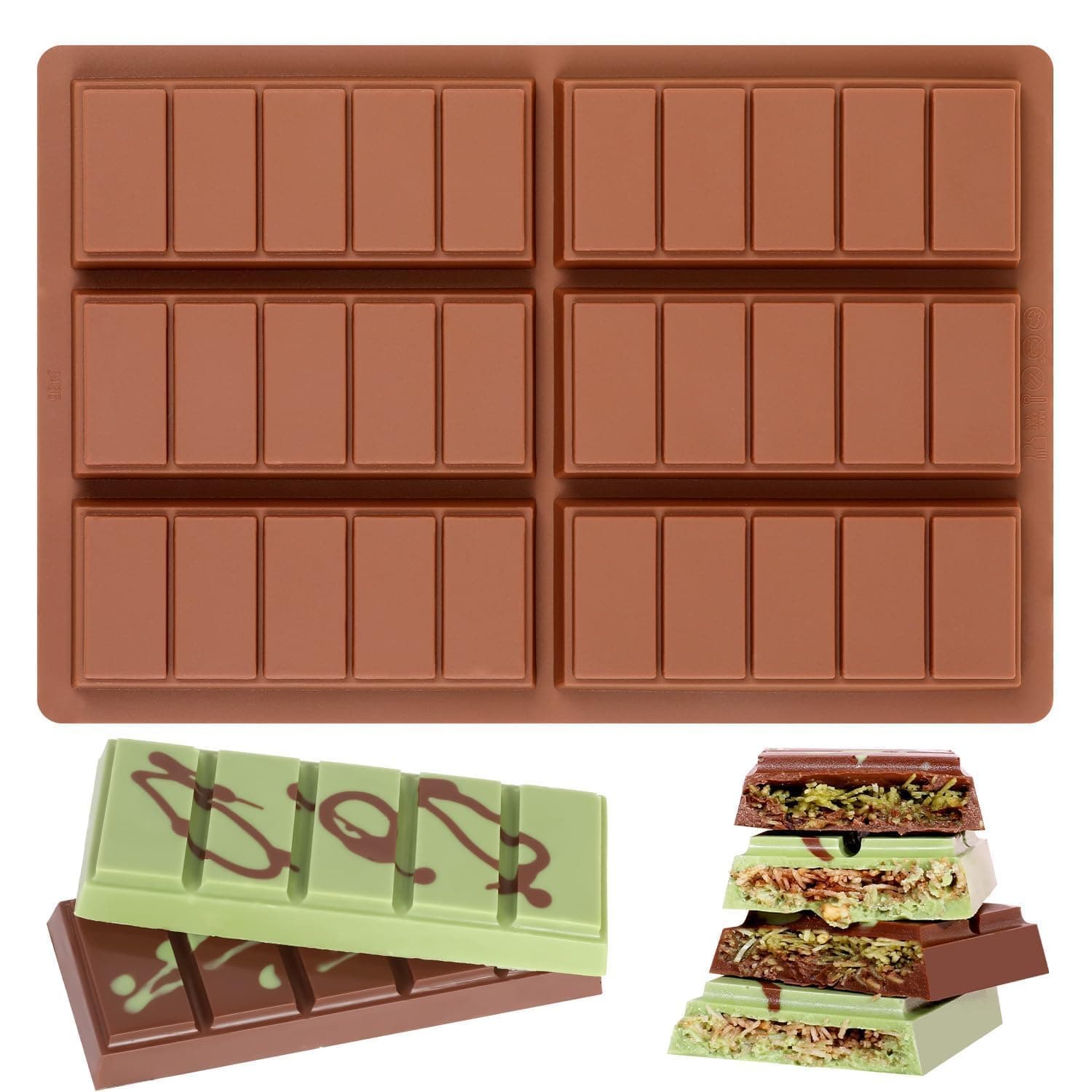 Chocolate Molds - Non-Stick, Bpa Free, Silicone Deep Chocolate Bar Mold, Rectangular Prism, Brown, For Chocolates, Gummies, Candies, Energy Snacks
