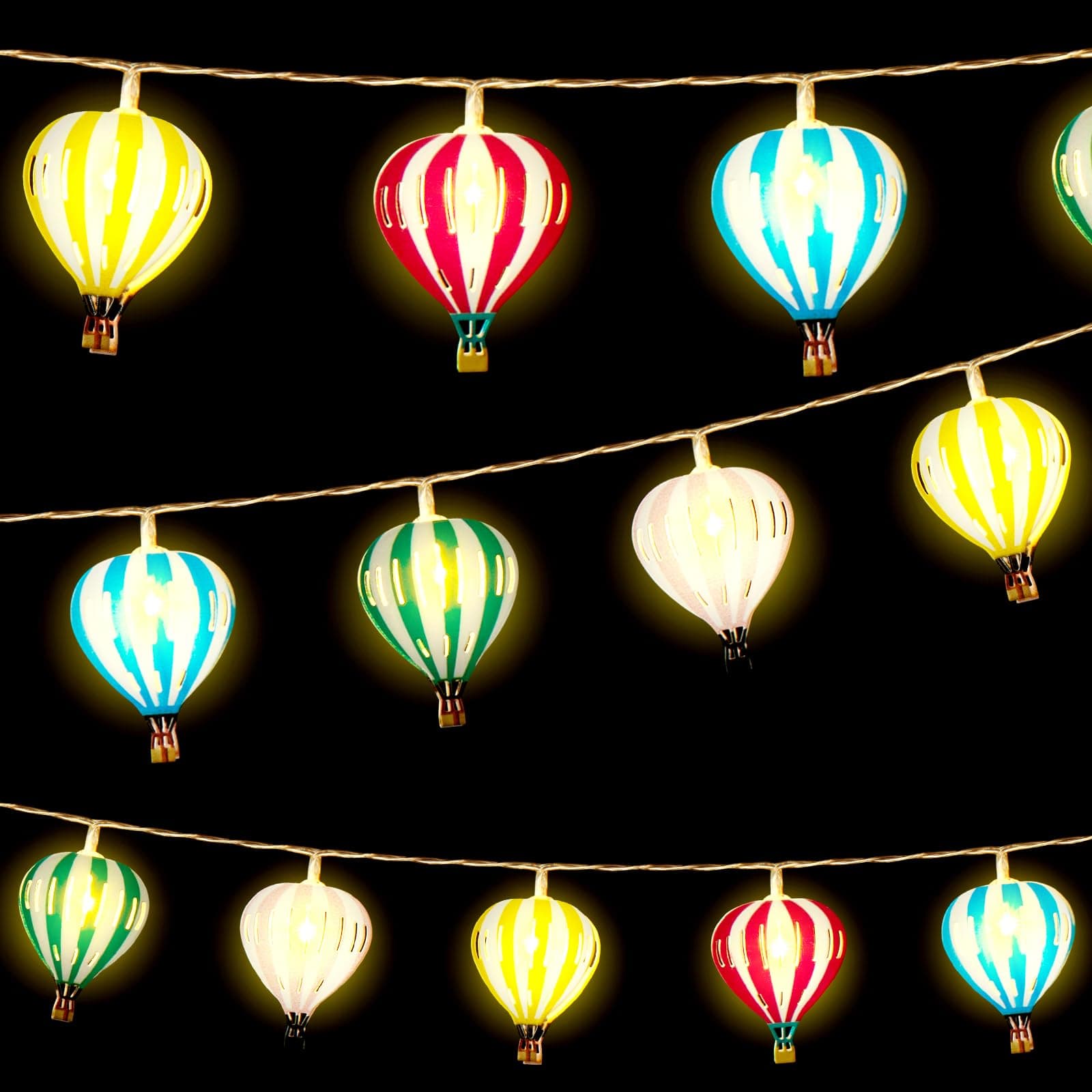VIHOSE Multicolor Hot Air Balloon String Lights 20 LED 10 ft Balloon Hanging ...