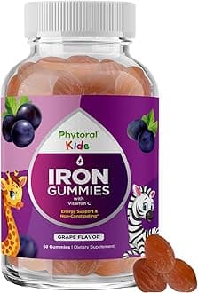 Kids Iron Gummies with Vitamin C - Blood Builder Iron Supplements for Kids with Gentle for Stronger Immunity & Energy Support - Vitamin B6, B12, A, Niacin & Folate Gummies - Vegan & GMO - 60 Count