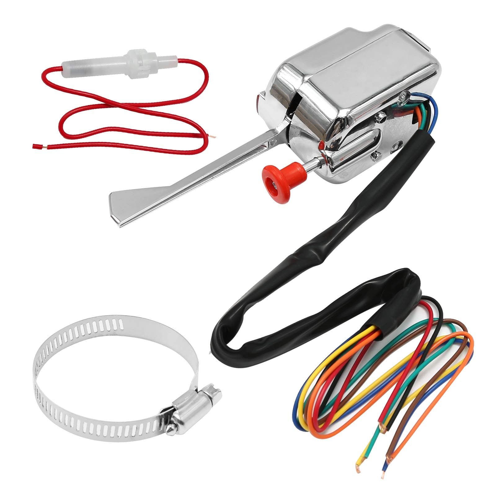 MDEOOSKY 12V Chrome Universal Turn Signal Switch with Flasher for GM Ford Hot Rod, Push Button, Plug In, Manual Operation