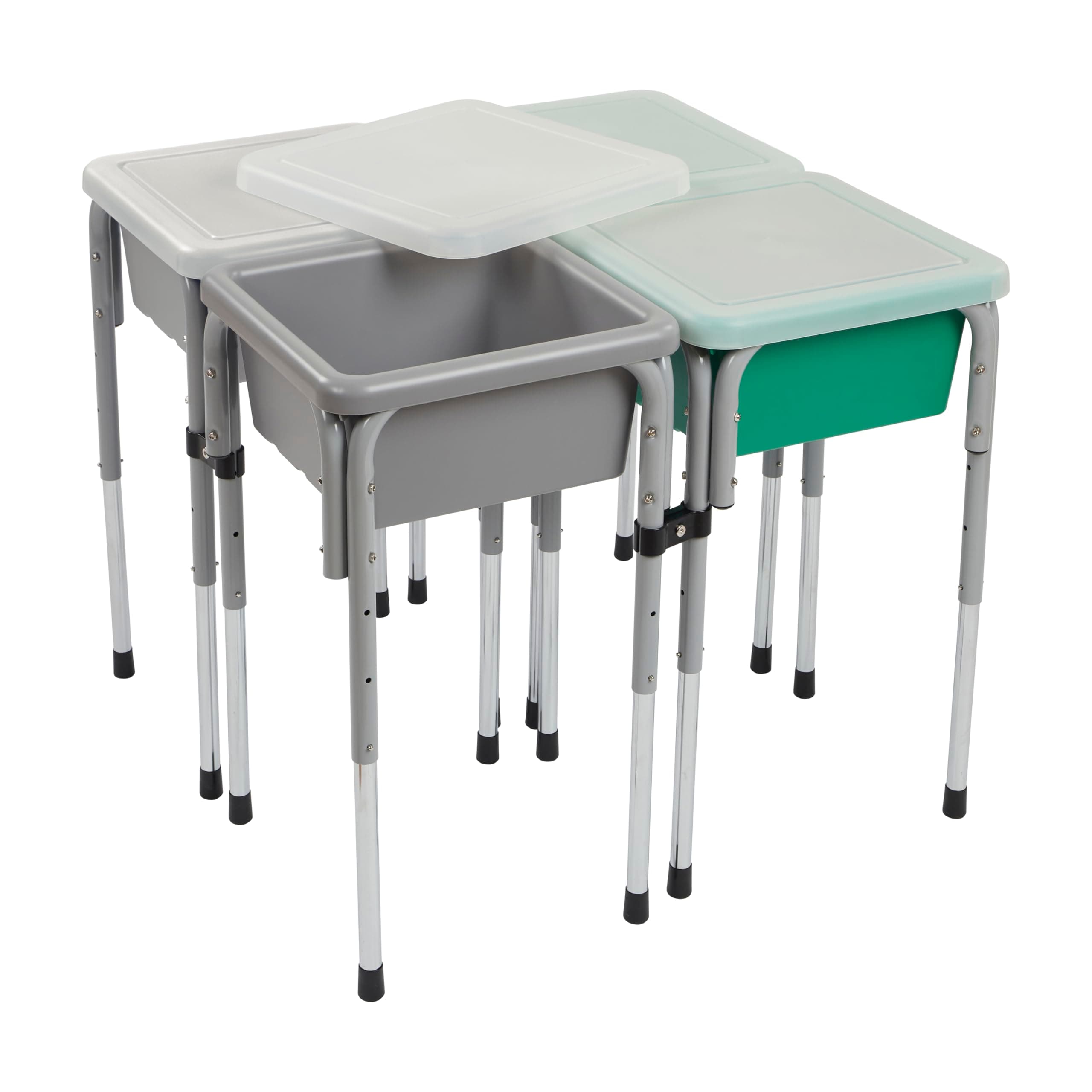 4-Station Sand and Water Adjustable Play Table, Grey/Emerald