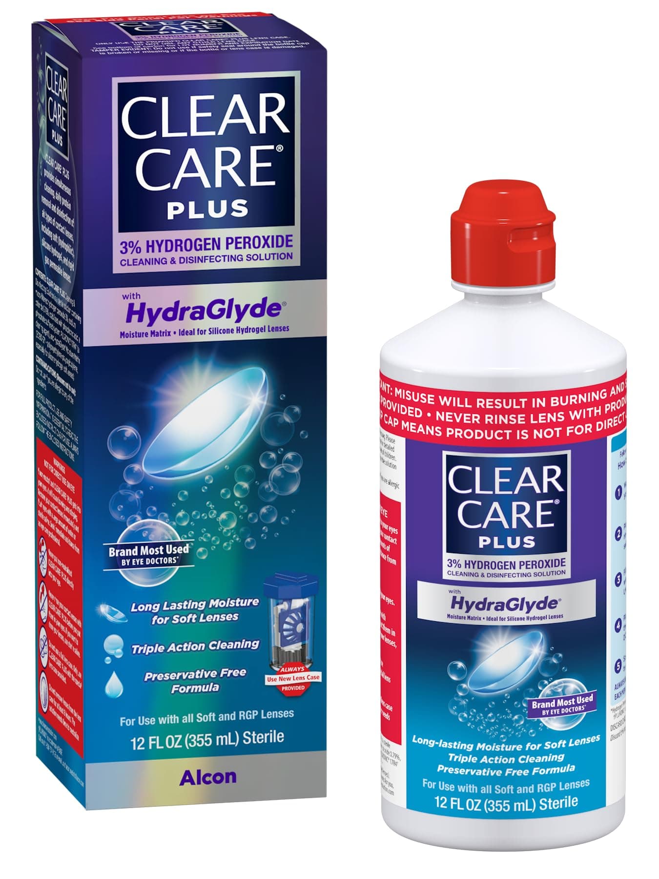 Plus Cleaning & Disinfecting Contact Lens Solution with Lens Case, Clear, 12 Fl Oz