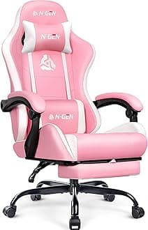 Video Gaming Chair with Footrest Lumbar Support for Home Office High Back Recliner Height Adjustable Ergonomic Comfy Leather Computer Desk Chair (Pink)