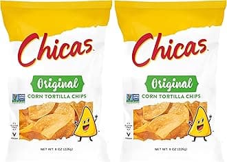 Chicas Original Corn Tortilla Chips, Seasoned with Sea Salt & Hint of Bright Citrus, No Cholesterol or Trans Fat, Gluten Free & Vegan, 8-Ounce Bag (Pack of 2)