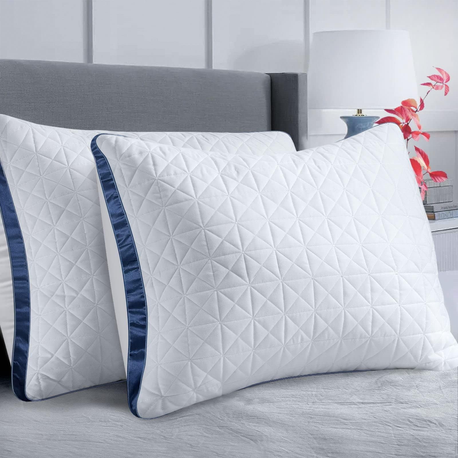 Pillows Queen Size Set of 2, Queen Pillows 2 Pack, Cooling Hotel Luxury Pillow for Bed Sleeping, Supportive Breathable Down Alternative Gusseted Pillow for Side Stomach or Back Sleepers