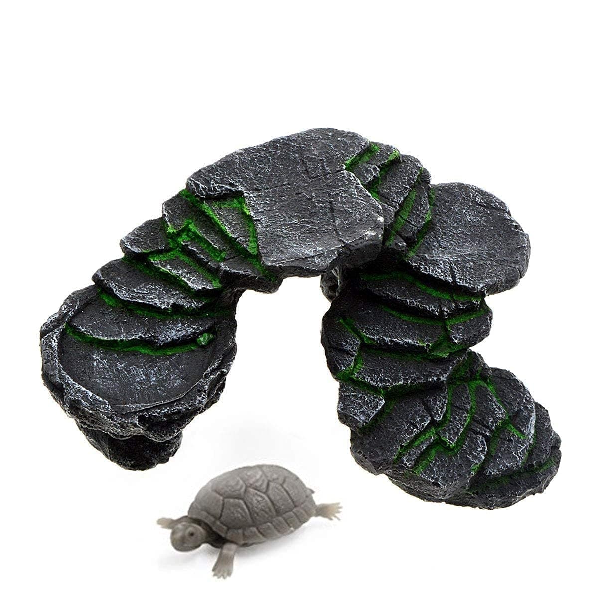 Turtle Basking Platform with Rock Ledge, Large Aquarium Ramp for Turtle Setup (22x16x9 cm)