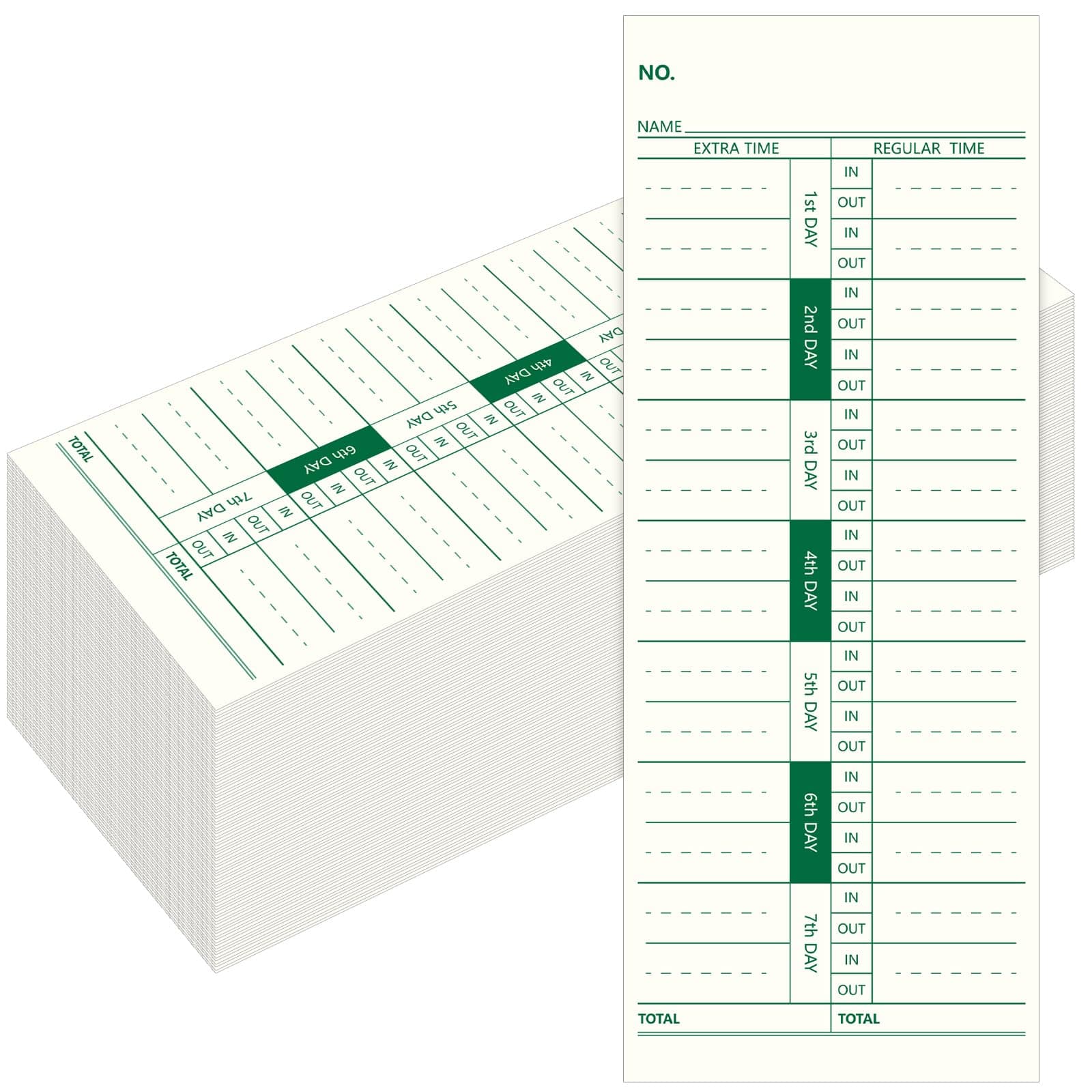 Chuangdi 1000 Pieces Time Cards 1 Side Time Clock Cards 3.5 x 9 Inches Green Print Time Sheets for Employees Weekly for Punch Time Clock, Employee Attendance, Payroll Recorder, Business
