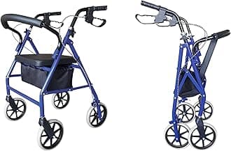 Folding Four Wheel Rollator, Lightweight Mobility Walker with Seat & Carry Bag, Mobility Aid for Elderly Disabled (Blue)