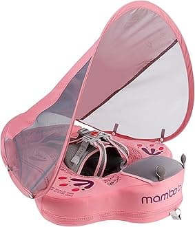HECCEI Add Tail Newest Mambobaby Baby Swim Float with Canopy, Non-Inflatable Solid Baby Float, Upgrade Soft Skin-Friendly Fabric Infant Swim Float (Limited Edition Pink)