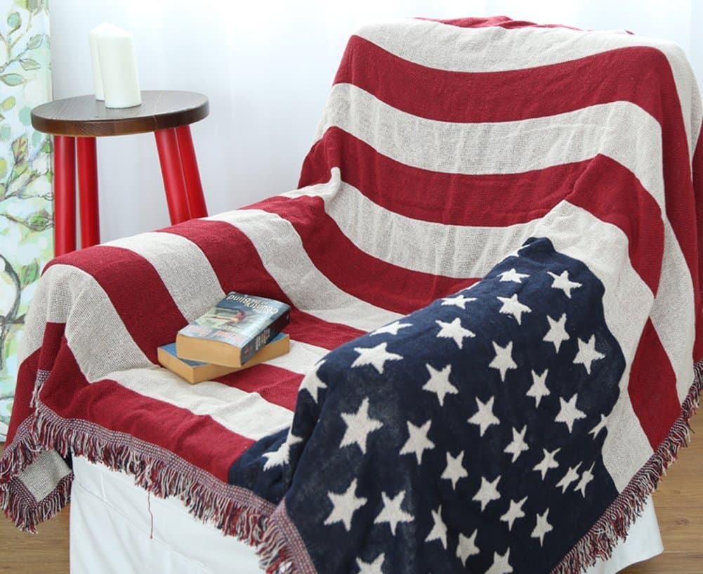 WELIGHT American Rustic Style Jacquard Throw Couch Cover Soft Sofa Blanket,Perfect as a Bed Throw or Couch Blanket or Tablecloths,American Flag Design 51 by 71 Inches